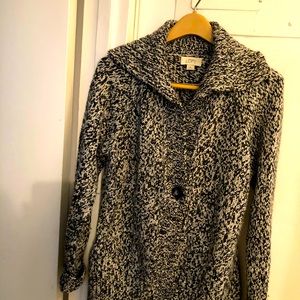 Brand new black and light grey sweater cardigan with one center button